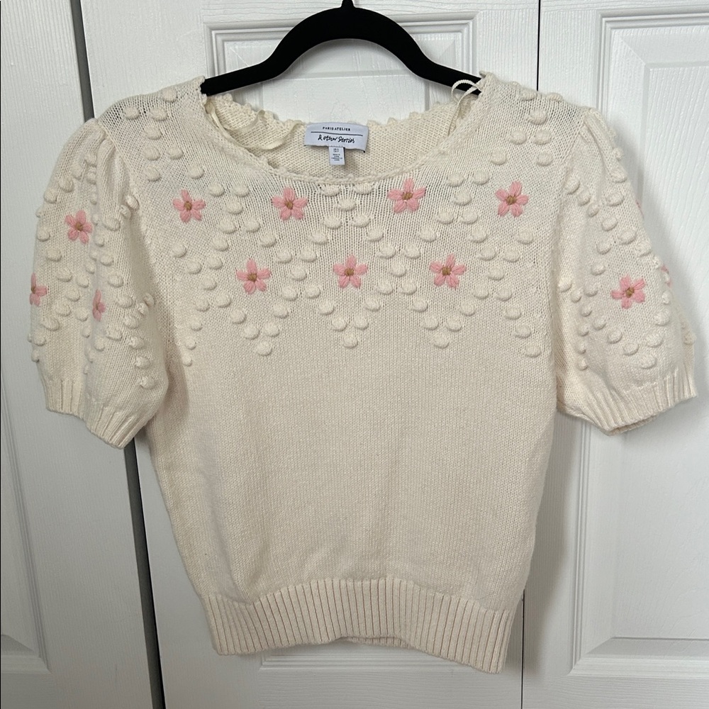& Other Stories Cream Sweater with Pink Floral Details, Size Small